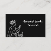 Professioneel Vrouw Bartender Zwart en Wit Visitekaartje (Voorkant)