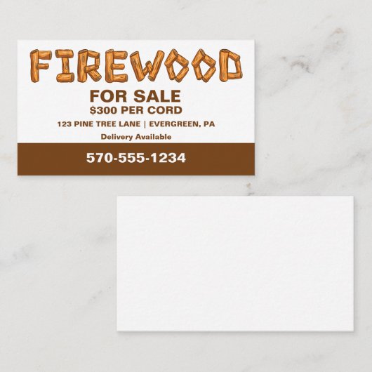 Professioneel vuurhout voor verkoop op maat visitekaartje (Voorkant / Achterkant)