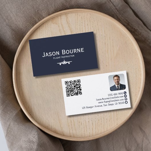 Professioneel werknemersfoto QR-code blauw luchtva Visitekaartje