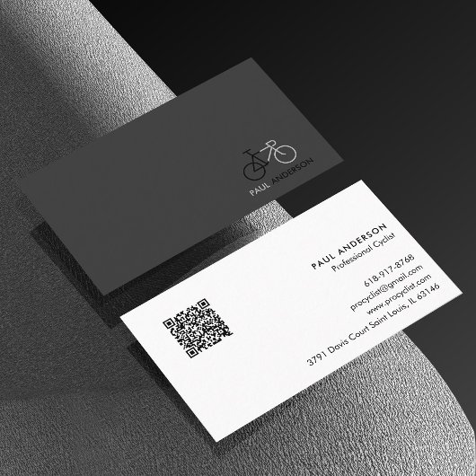 Professioneel wielrenner zwart & wit QR-code Visitekaartje