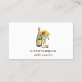 Professioneel wijnglas, fles, zonnebloemen visitekaartje (Voorkant)