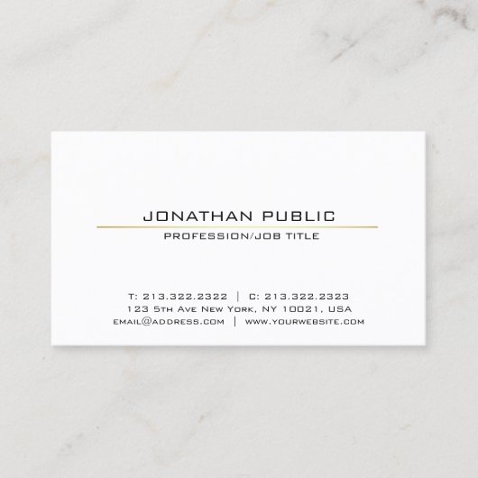 Professioneel Wit Goud Slank Modern Elegant Visitekaartje (Voorkant)