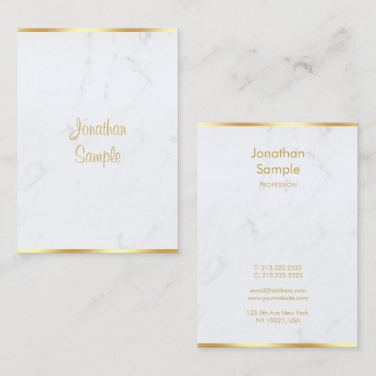 Professioneel Wit Marmer Goud Handgeschreven Scrip Visitekaartje (Voorkant / Achterkant)