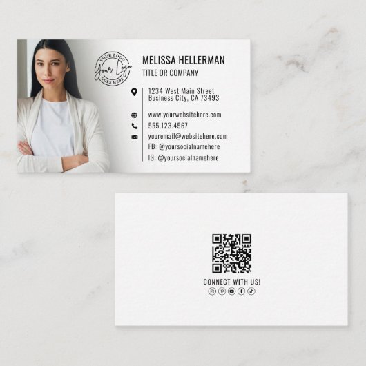 Professioneel witte QR-code foto uw logo Visitekaartje (Voorkant / Achterkant)