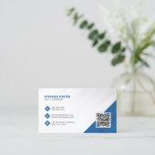 Professioneel zakelijk blauw-wit QR-code met logo Visitekaartje (Staand voorkant)