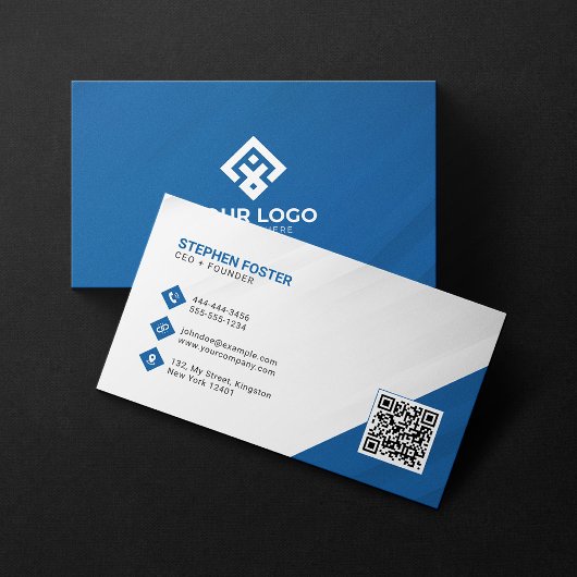 Professioneel zakelijk blauw-wit QR-code met logo Visitekaartje
