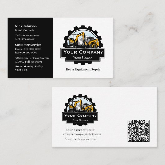 Professioneel Zwaar Materiaalreparatiebedrijf Visitekaartje (Voorkant / Achterkant)