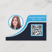 Professioneel zwart Blauw voeg uw Logo QR-code toe Visitekaartje (Voorkant)