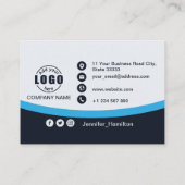 Professioneel zwart Blauw voeg uw Logo QR-code toe Visitekaartje (Achterkant)