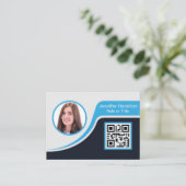 Professioneel zwart Blauw voeg uw Logo QR-code toe Visitekaartje (Staand voorkant)