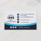 Professioneel zwart Blauw voeg uw Logo QR-code toe Visitekaartje (Achterkant)