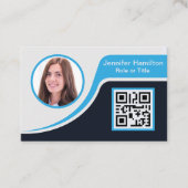 Professioneel zwart Blauw voeg uw Logo QR-code toe Visitekaartje (Voorkant)