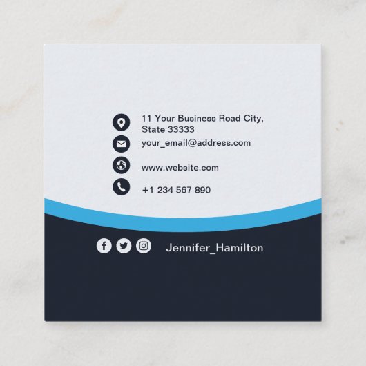 Professioneel Zwart Blauw voegt uw Logo QR-code Bu Vierkante Visitekaartje (Achterkant)