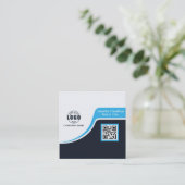 Professioneel Zwart Blauw voegt uw Logo QR-code Bu Vierkante Visitekaartje (Staand voorkant)