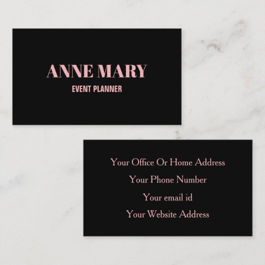 Professioneel Zwart Blush Roze Girly Elegant Class Visitekaartje (Voorkant / Achterkant)