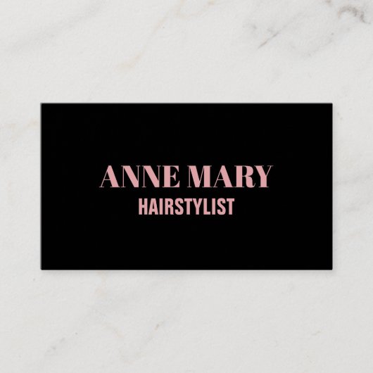 Professioneel Zwart Blush Roze Haar Stylist Modern Visitekaartje (Voorkant)