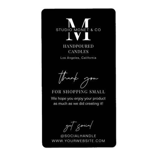 Professioneel zwart Dank u Monogramed Box Seal Etiket (Voorkant)