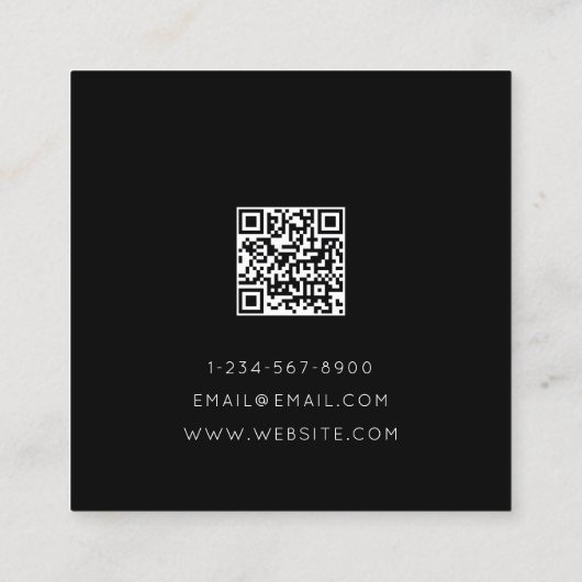 Professioneel Zwart Eenvoudig Minimalistisch QR Co Vierkante Visitekaartje (Achterkant)