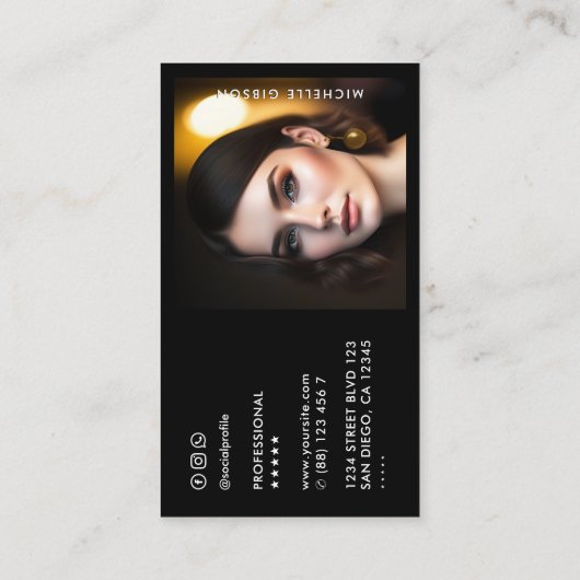 Professioneel Zwart Eenvoudige Foto Minimal Visitekaartje (Achterkant)