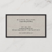 Professioneel zwart en bruin linnen Visitekaartje (Achterkant)