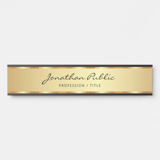 Professioneel zwart en goud handgeschreven script deurbordje (Voorkant)