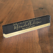 Professioneel zwart en goud met moderne scriptnaam naambordje (Zijkant)