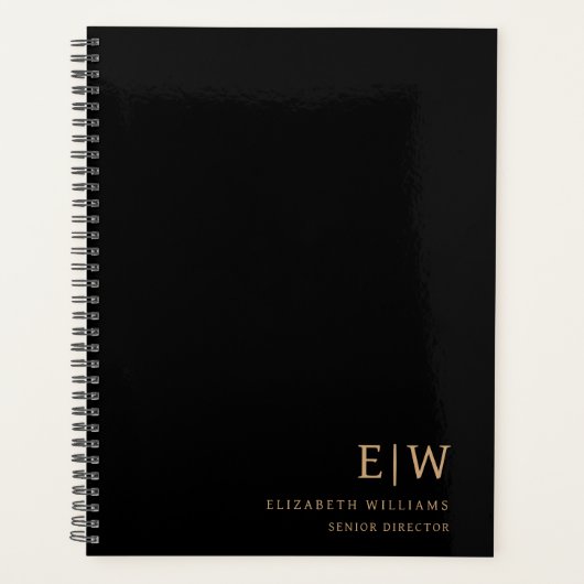 Professioneel zwart en goud monogram Initiaal Planner (Voorkant)