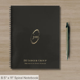 Professioneel zwart en gouden monogram initiaal lo notitieboek