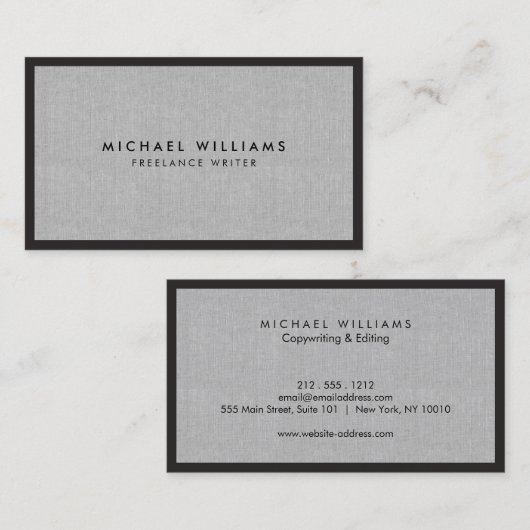 Professioneel zwart en grijs linnen Visitekaartje (Voorkant / Achterkant)