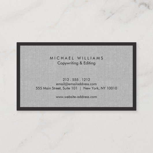 Professioneel zwart en grijs linnen Visitekaartje (Achterkant)