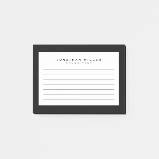 Professioneel, zwart en wit | Naam Post-it® Notes (Voorkant)