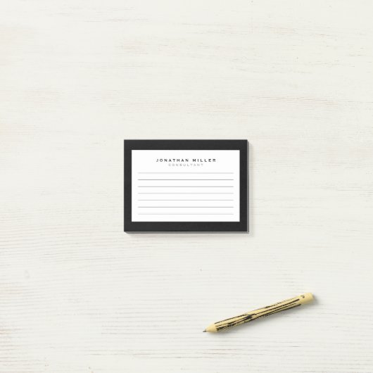 Professioneel, zwart en wit | Naam Post-it® Notes (Op bureau)
