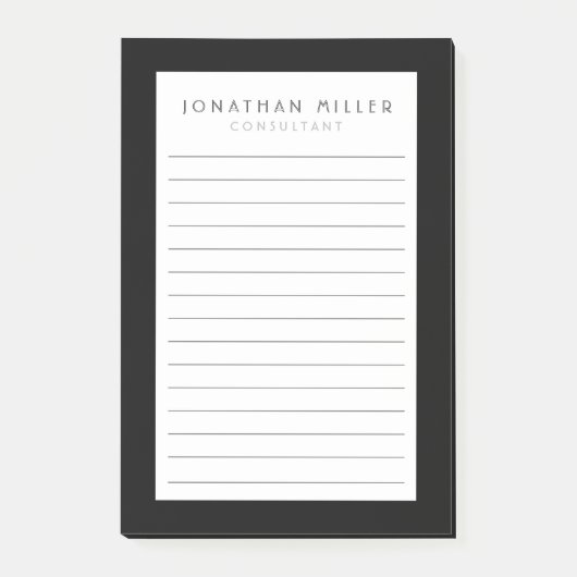 Professioneel, zwart en wit | Naam Post-it-nr. Post-it® Notes (Voorkant)