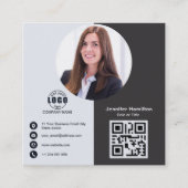 Professioneel zwart en wit voeg QR-code voor foto' Vierkante Visitekaartje (Voorkant)