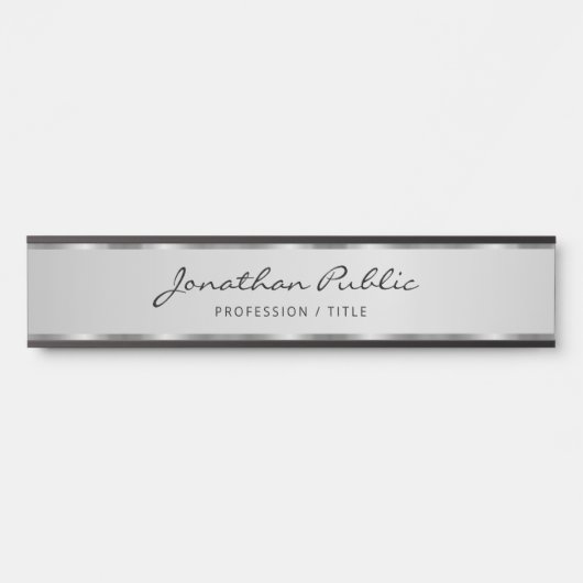 Professioneel zwart en zilver typografisch script deurbordje (Voorkant)