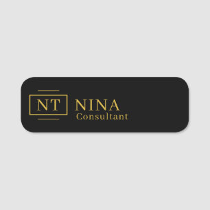Professioneel Zwart Goud Monogram Minimalistisch Naamplaatje