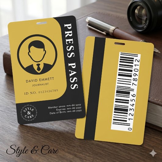 Professioneel Zwart Gouden Media Pas Foto Barcode Badge