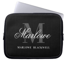 Professioneel zwart grijs monogram laptop sleeve