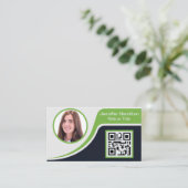 Professioneel Zwart Groen voeg uw Logo QR-code toe Visitekaartje (Staand voorkant)
