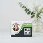 Professioneel Zwart Groen voeg uw Logo QR-code toe Visitekaartje (Staand voorkant)
