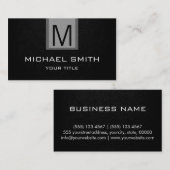 Professioneel zwart leder getextureerd monogram visitekaartje (Voorkant / Achterkant)