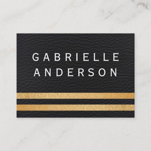 Professioneel zwart leder/gouden glitterstrips visitekaartje (Voorkant)