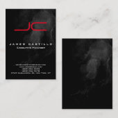 Professioneel zwart marmer Red Bold Monogram Visitekaartje (Voorkant / Achterkant)