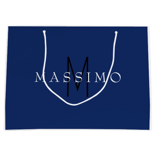 Professioneel Zwart Monogram Blauw Uw Naam Groot Cadeauzakje (Voorkant)