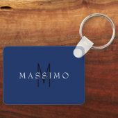 Professioneel Zwart Monogram Blauw Uw Naam Sleutelhanger (Voorkant)