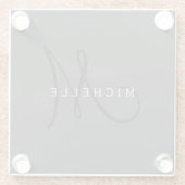 Professioneel Zwart Monogram Grijs Jouw naam Glazen Onderzetter (Achterkant)