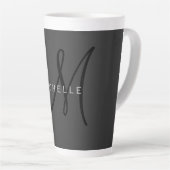 Professioneel Zwart Monogram Grijs Jouw naam Latte Mok (Rechterhoek)