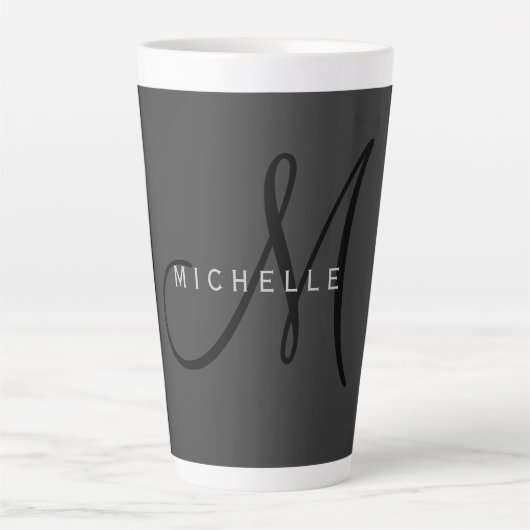 Professioneel Zwart Monogram Grijs Jouw naam Latte Mok (Voorkant)