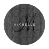 Professioneel Zwart Monogram Grijs Jouw naam Snijplank (Voorkant)