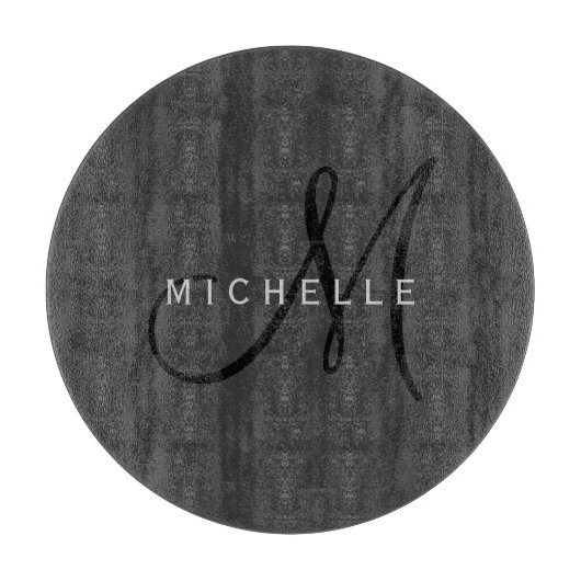 Professioneel Zwart Monogram Grijs Jouw naam Snijplank (Voorkant)